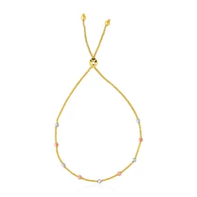 14k Tri-Color Gold Textured Bead Station Lariat Bracelet