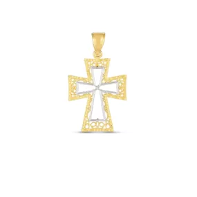 14k Two Tone Gold High Polish Diamond Cut Cross Pendant