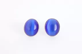 925 Silver Blue Cats Eye Chrysoberyl Stud Earrings (3.38g.)