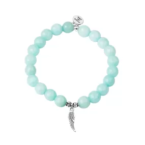 Angel Wing | Stone Beaded Charm Bracelet | Tiffany Blue Agate