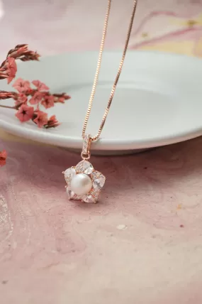 Blooming Pearl Flower Rose Gold Plated Sparkle Sterling Silver Pendant