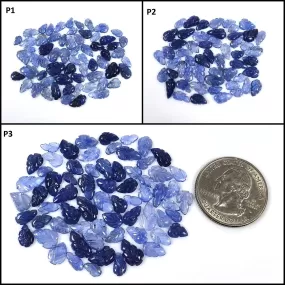 BURMESE BLUE SAPPHIRE Gemstone Carving : Natural Untreated Unheated Sapphire Both Side Hand Carved Leaves 5*4mm - 10*7mm For Jewelry