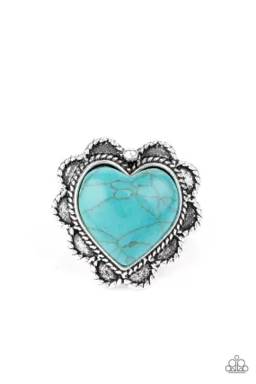 Desert Desire Turquoise Blue Stone Heart Ring - Paparazzi Accessories