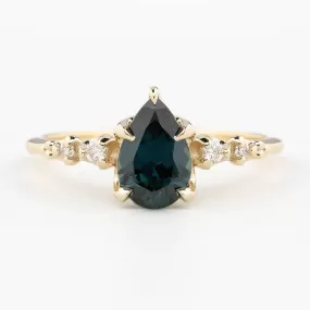 Estel Luxe Ring 1.39ct Unheated Pear Queensland Sapphire Ring, 14K Yellow Gold (One of a kind)