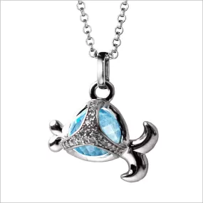 Icona Fish Charm Necklace with Blue Topaz and Diamonds in Sterling Silver