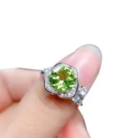 Inlaid Rose Flower Peridot Ring  - 925 Sterling Silver