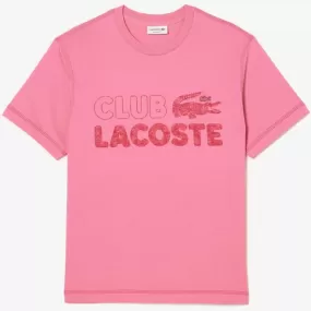 Lacoste French Vintage Print Organic Cotton T Shirt (Pink) TH5440-51