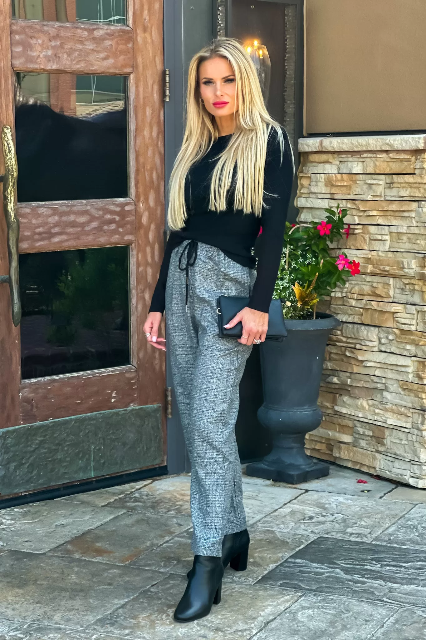 Midtown Strolls Twill Pull On Pants : Charcoal/Plaid