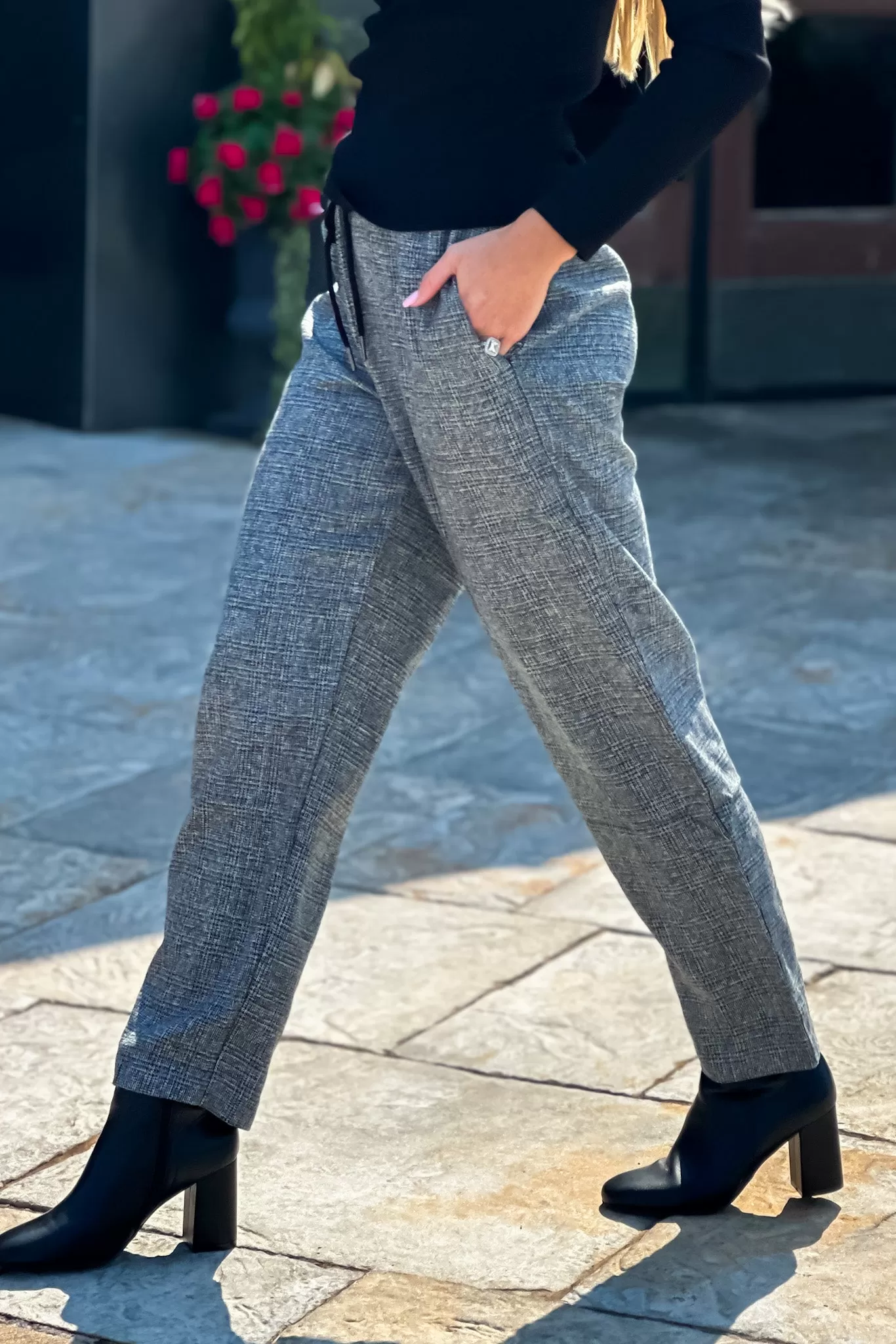 Midtown Strolls Twill Pull On Pants : Charcoal/Plaid