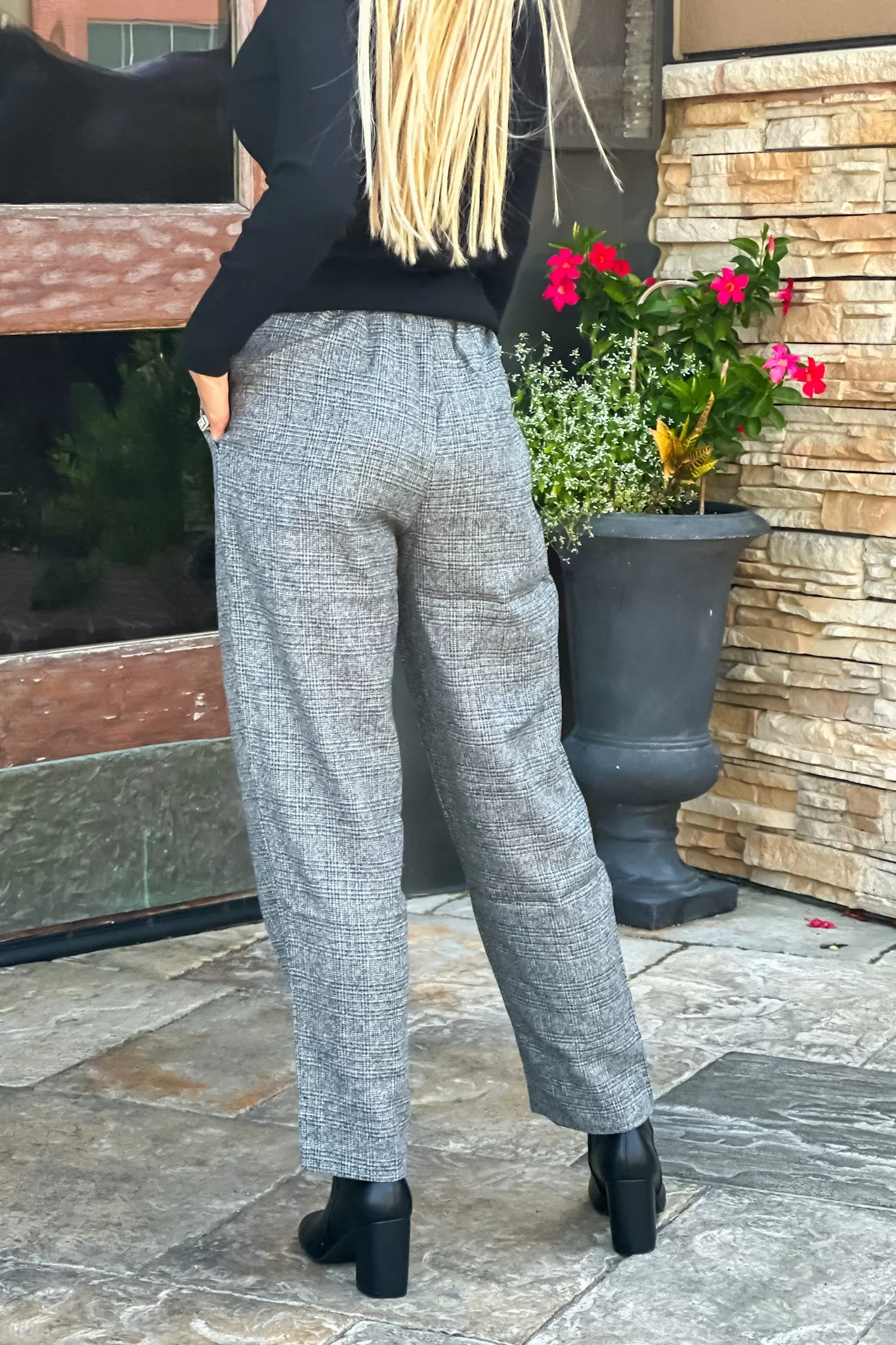 Midtown Strolls Twill Pull On Pants : Charcoal/Plaid