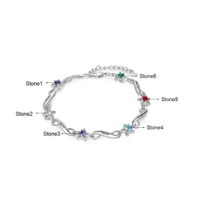 Personalized 6 Birthstones And 6 Names Flower Bracelets For Women