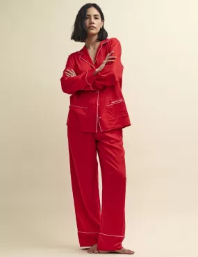 Red Collared Pyjama Trouser Set