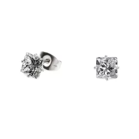 Stainless 6mm square cz stud earrings