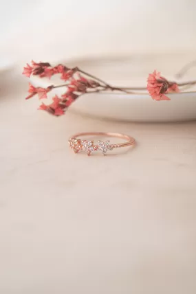 Triple Flower Rose Gold Plated Sterling Silver Delicate Ring