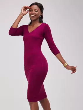 Vivo Basic 3/4 Sleeve Double Layered Bodycon Dress - Burgundy